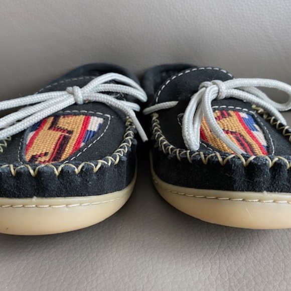 Laurentian Chief moccasin slippers L7 suede leather black aztec inspired - Picture 10 of 16